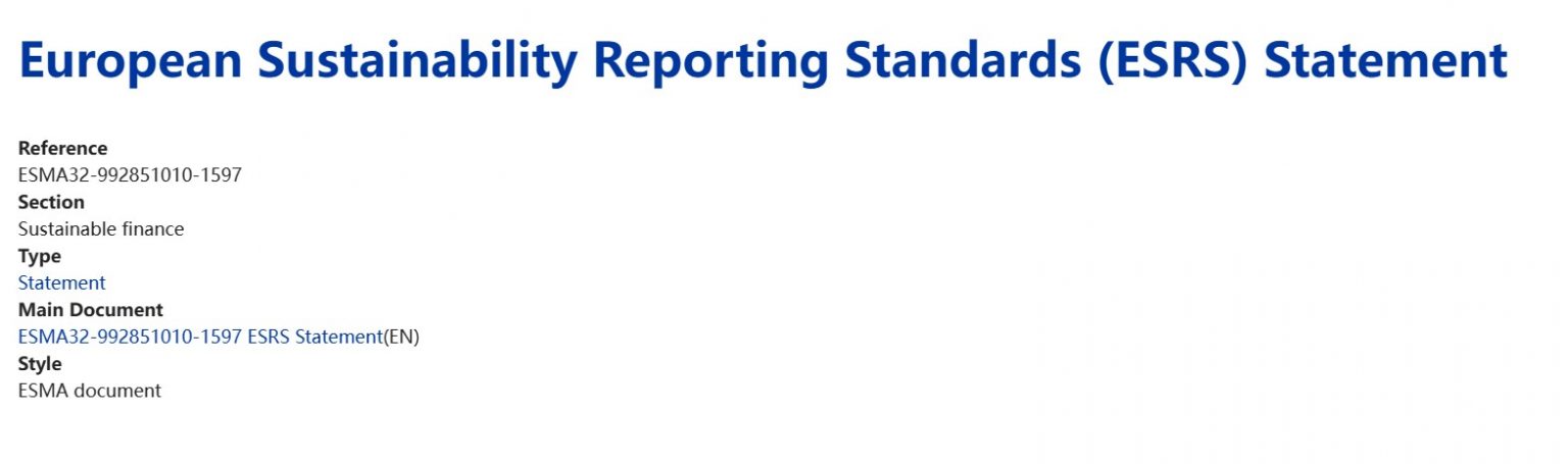 ESMA Releases European Sustainability Reporting Standards Statement ...